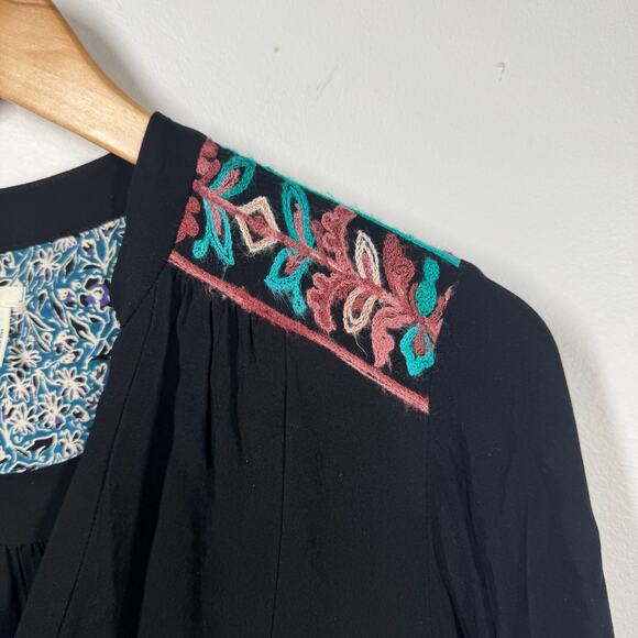 Anthropologie Floreat Avery Size M Embroidered Boho Dress As Seen On TV Black - Picture 3 of 9
